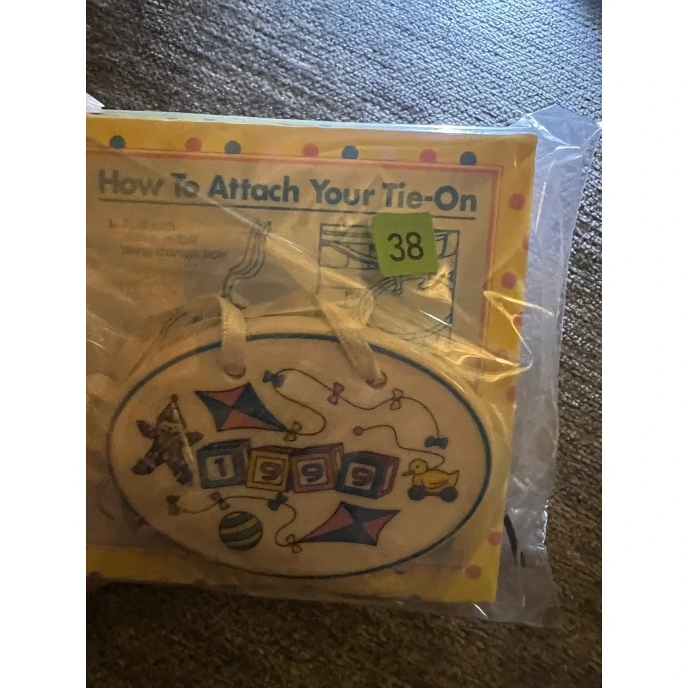 Longaberger Pottery Baby Tie-On 1999 White Ceramic Basket Charm Vintage
